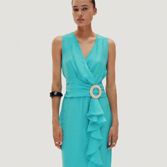 NWT Turquoise Midi Ruffle Dress 2023 - Picture 1 of 8
